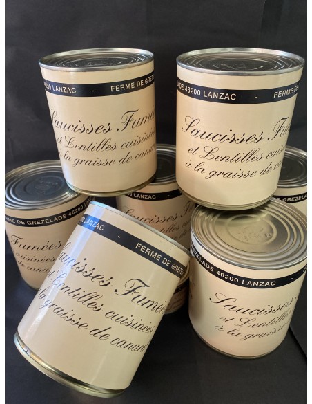 Saucisse fumée et lentilles cuisinées à la graisse de canard